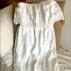 White strapless dress.